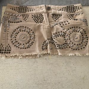 Miss Me  tan stunning embellished W/ studs denim mini skirt needs zipper